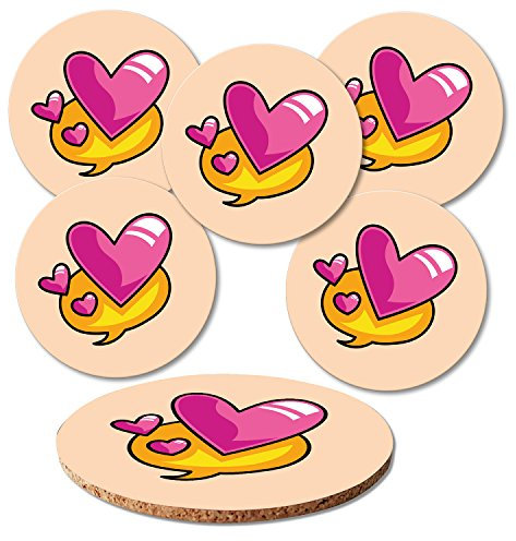 ADDIES Dessous de Plat 6 pièces Set Saint Valentin Joli Motif liebevollem, Verre présentée dans Un Coffret Cadeau Transparente et Dos en liège Rond Motif info-Bulles Cœur