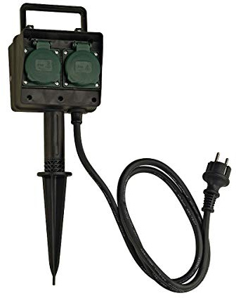 SLV 4-Fach Gartensteckdose, IP44 mit 1,4 m Anschlussleitung und Schutzkontaktstecker 227001