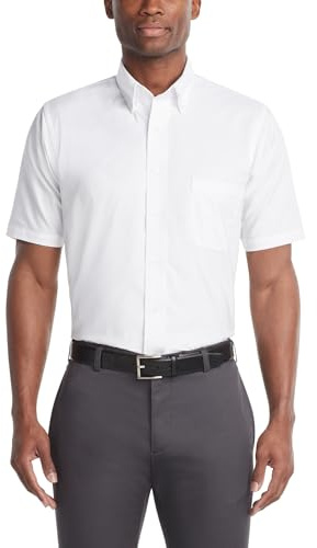Van Heusen Herren Anzughemden Kurzarm Oxford Solid, Weiß, 47 cm Hals