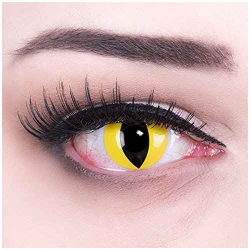 Farbige gelbe Katzenaugen Kontaktlinsen mit Stärke -3,50 crazy Kontaktlinsen crazy contact lenses Cat Eye gelb Katzenaugen1 Paar. Mit Linsenbehälter! perfekt zu Fasching, Karneval und Halloween