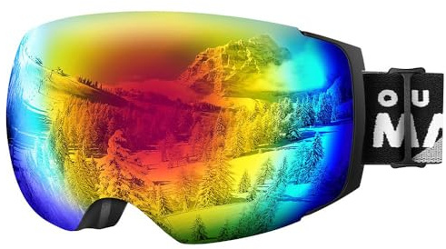OutdoorMaster Skidglasögon PRO – ramlösa, utbytbara linser, 100 % UV400-skydd, skidåkning, snowboard, glasögon för män och kvinnor och ungdomar Svart Svart