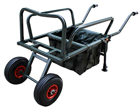 CARPZILLA Folding Fishing Trolley 2 Two Pneumatic Wheel Barrow Cart Buggy with Detachable Bag Adjustable Legs New