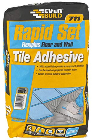 Everbuild 711 TileSet Flexiplus S1 Floor And Wall Tile Adhesive – Ready Mixed – Anti-Mould – Water Resistant – High Strength – Grey – 20kg