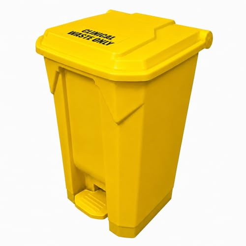 Chabrias Ltd 80L Yellow Pedal Bin with Clinical Waste Sticker, Large Step On Clinical Waste Bin with Lid, Polypropylene Hands Free Waste Container for Hospitals, Clinics, GP Surgeries & Care Homes
