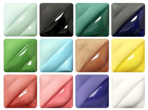AMACO Liquid Underglaze #712 Decorating Colors 12-Count Class Pack, 12 Assorted Colors in 2 oz. (59 mL) Jars, Cone 05-10 (LUG) Liquid Ceramic Pottery Underglazes for Bisque and Wet/Unfired Clay