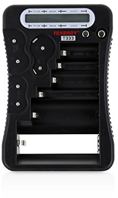 Tenergy T-333 Universal Battery Tester, LCD Display, Cell Checker, Multi-Purpose Small Battery Tester, for AA, AAA, C, D, 9V, CR123A, CR2, CRV3, 2CR5k CRP2, and Button Cell Batteries
