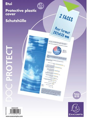 Exacompta 389505E Dokumentenschutzhüllen (DIN A3, aus PP 300µ, praktisch und belastbar) 10er Pack kristall