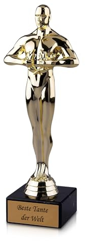 Pokal-Fabrik Goldener Pokal 24 cm, Gravur-Geschenk für Tante | Geschenk-Trophäe Siegerfigur Viktor mit Marmorsockel, Anerkennung, Auszeichnung, Wertschätzung, für jeden Anlass