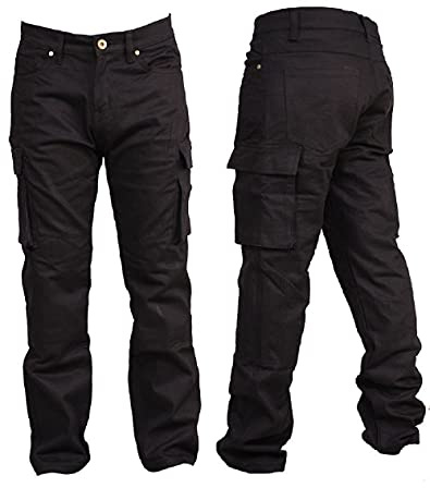 SGI-BIKE Herren Dupont™ Kevlar® Motorrad Jeans Hose Motorradjeans mit 4X Protektoren (Cargo Black) (W40/L33)