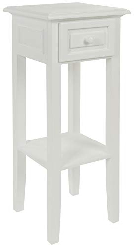 elbmöbel Telefontisch Weiß Antik aus Holz | Landhausstil Beistelltisch schmal mit Schublade für Flur | Shabby Chic Konsolentisch H67 x B25 x T25 cm