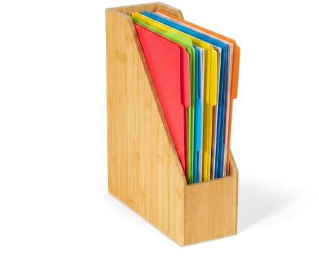 Osco Natural MOSO Bamboo Magazine File Organisers for Desk, Shelf Filing – Brochure & Document Holder, A4 Compatible – Stylish Eco Office Storage, (32×10×25.5 cm)
