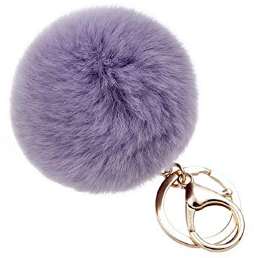NOVAGO Porte Clé Pompon en Vrai Poil Lapin, Doux au Toucher Garanti - Violet Clair