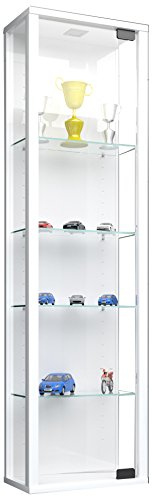 VCM Glasvitrine hängend | Vitrine Glas mit ESG-Sicherheitsglas | Maße ca. H. 115 x B. 33 x T. 18 cm| Hängevitrine Glas | Modern und platzsparend | Glas Vitrinenschrank - Stano Mini Weiß