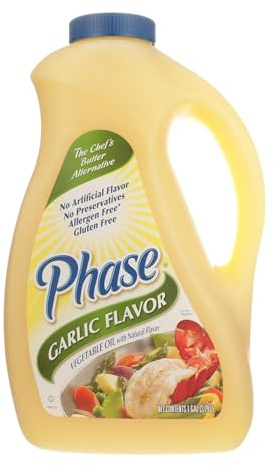 Ventura Foods Phase Garlic Flavor Liquid Butter Alternative - Dairy-Free & Vegan Vegetable Oil for Sautéing, Grilling, and Popcorn, 1 Gallon Jug