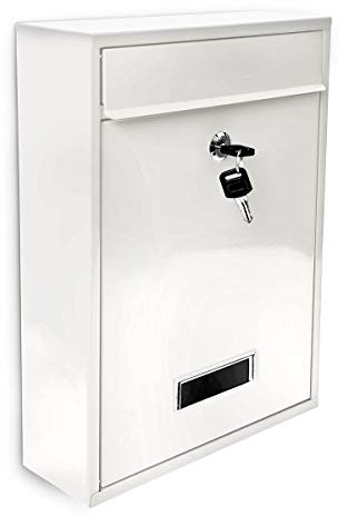 Relaxdays Cassetta Postale, Laccata, Targhetta per Nome, Accessorio Esterno Moderno Monocolore 26,5 x 35 x 8,5 cm,Bianco