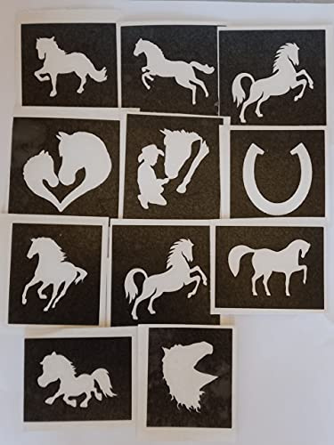 Dazzle Glitter Tattoos: 10 x Pferde-Schablonen zum Ätzen (gemischt) auf Glas - Reitsport-Ausrüstung - Stencil
