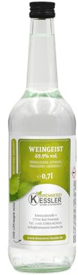 Brennerei Kessler Weingeist 69,9% vol. – Primasprit Trinkalkohol 0,7 Liter | Ethanol in Lebensmittelqualität zur Herstellung von Likören, Ansätzen und Spirituosen – direkt aus der Brennerei.