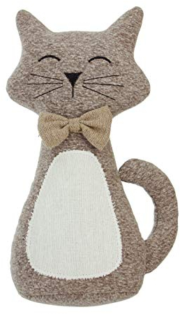 FRANK FLECHTWAREN Türstopper „Charly“ Katze Höhe 31 cm, Katzentürstopper, Polyester in Strickoptik mit schwerer Füllung 1 kg, braun, handgefertigt, stabil
