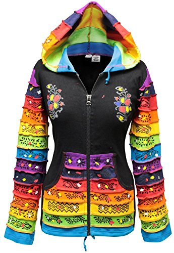 Shopoholic mode dam lappverk ludd huvtröja regnbågsmönster jacka, hippie