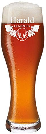 polar-effekt Bierglas Gravur - Leonardo Weizenbierglas 0,5 Liter Weizenglas personalisiert Geschenkidee - Geschenke für Männer zum Geburtstag - Biergeschenke für Papa - Motiv Banner mit Ähren