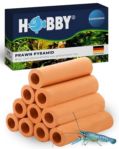 HOBBY Aquaristik Prawn Pyramid 4-3-2-1 I 6,5 x 6,5 x 5 cm I Brut- und Versteckhöhle aus gebranntem Ton für Krebse und Garnelen I Deko Höhle für Aquarienbewohner I Garnelenpyramide