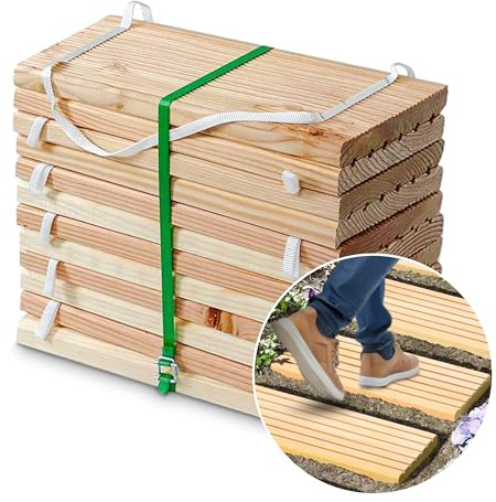 Gartenwelt Riegelsberger Rollweg Lärche 35×250 cm geriffelte Trittflächen | Flexibler Holzweg für Garten, Rasen & Beete | Rollbar & wetterfest | Aus massivem Lärchenholz