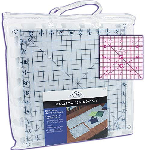 PuzzleMat® 61 x 92 cm Rotary-Schneidematten-Set - Enthält 6 - 30,5 x 30,5 cm große Teile und einen Tragekoffer. Perfekt für den Quilter unterwegs! Bonus - beinhaltet ein 10 x 10 cm großes Acryllineal