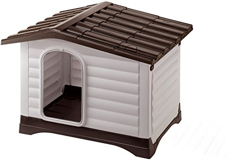 Ferplast Hundehütte DOGVILLA 90, Hundehütte Outdoor, Hundehaus, Seite zum öffnen, Boden zum Abtropfen, Isolierender Boden, Abnehmbares Dach, Lüftungsgitter, Recycelter Kunststoff, 88 x 72 x h 65 cm