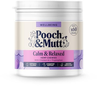 Pooch & Mutt - Calming Supplement, Chewies Treats, 60 Chewies (80g) | For Hyperactive or Anxious Dogs, Calming Chews, Grain Free, Complete Dog Food, Packaging May Vary