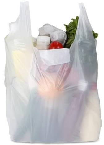 Tezraftaar® 200 x Vest Carrier Bags 12 x 18 x 24 18mu White Heavy Duty Large Plastic Carry Bags for Apparel Shopping Supermarket Groceries