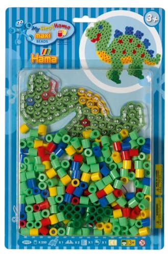 Hama 8909 - Set di Perle Dinosauri, Circa 250 Perline, Una Base e Un Foglio da Stirare