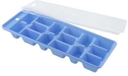 Fackelmann Ice Cube Tray, with Cover, Ice Cube Mould, Plastic, 26x10.5x3.5cm, Assorted Colours: Blue, Purple or Green