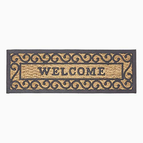 HOMESCAPES 'Welcome' Coir Door Mat 75 x 25 cm with Rubber Non-Slip Back Indoor and Outdoor Doormat
