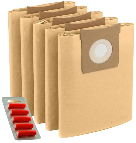 SPARES2GO Strong Dust Bags for Titan 16L 20L 30L 40L Vacuum Cleaners (Pack of 5 + 5 Fresheners) | Strong, Pack of 5, 5 Fresheners