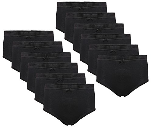 Daisy Dreamer Underwear Women 12 Pack High Waist Ladies Knickers 100% Cotton Full Coverage Briefs Maxi Pants (XOS 16/18 (44-46), Black)