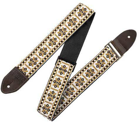 Levy's Leathers Vintage Hootenanny Series Gitarrengurt | Jacquardgewebe | Breite 5 cm | Farbe Braun/Weiß | (M8HTV-07)