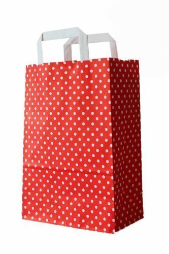 PGV Papiertragetaschen mit Flachhenkel Punkte ROT (32 + 12 x 40 cm, 25 Stück)