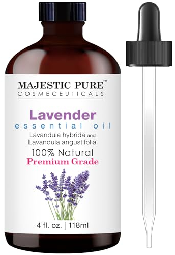 MAJESTIC PURE Lavender Essential Oil with Glass Dropper | 100% Pure and Natural Lavender Oil | Premium Grade Essential Oils for Diffusers, Skin, Aromatherapy, Massage | 4 Fl Oz