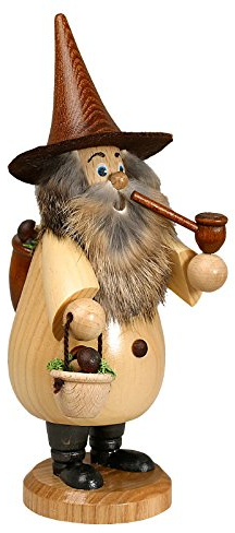 DWU Original Erzgebirgischer Räuchermann® Wurzelzwerg Pilzsammler Natur - inkl. Original Crottendorfer Räucherkerzen #962/N