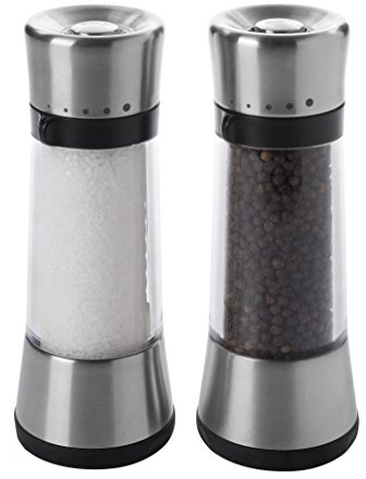 OXO DevaCurl 1 Good Grips Salt and Pepper Mill Set with Adjustable Grind Size, 18/8 Stainless Steel, Silver