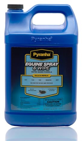 Pyranha Equine Spray and Wipe Fly Repellent for Horses – Water-Based Formula with Citronella Scent, Long-Lasting, Dust-Free, No Shake Required, Gallon