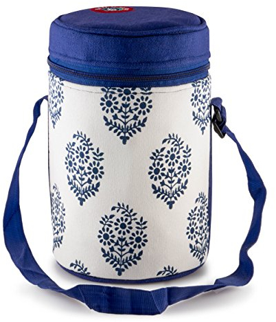 Thermally Insulated Blue Patterned Tiffin Bag Carrier for 4-Tier Large Tiffin