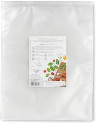 Magic Vac, 50 Bolsas de Envasado al Vacío 30x40cm, Aptas para Congelador, Frigorífico, Descongelar en Microondas, Hervir, Cocinar al Vacío en Horno o al Vapor, Sin Etiqueta, Made in Italy