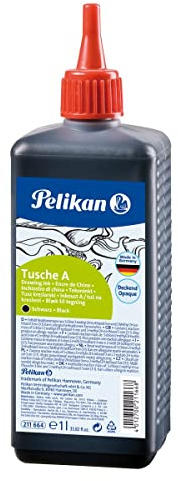 Pelikan, Tinta China Líquida para Caligrafía, Secado Rápido, Colores Intensos y Resistentes al Agua, Color Negro