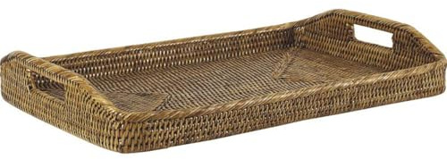 AUBRY GASPARD - Plateau en Rotin Antique - Rectangulaire avec Poignées - 52 x 36 x H 5-9 cm - Fabrication Artisanale - Léger et Résistant - Idéal pour Service ou Décoration - Poids 1,5 kg