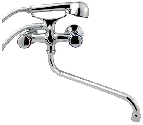 hrome Round Head Tap remplissage de baignoire + douche fixée au mur Mixer, Long 30cm Bec