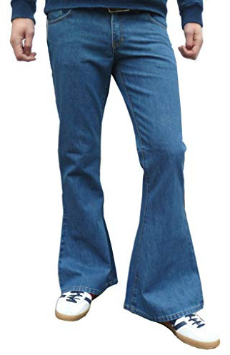 Fuzzdandy Mens Denim Bell Bottom Style Retro Jeans Medium Stonewashed Blue (38W 34L)