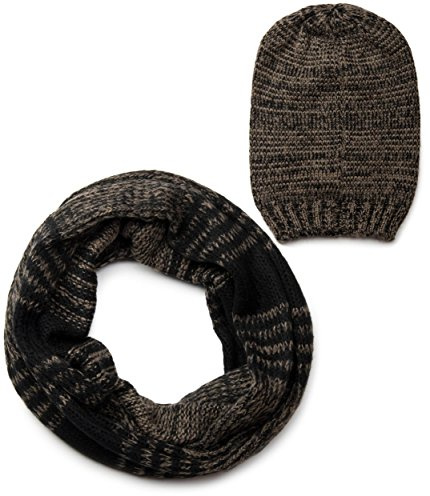 styleBREAKER Scarf och mössa kombi set, randig slätstickat loop slanghalsduk med stickad mössa mössa 01018204
