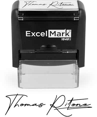 ExcelMark Custom Signature Stamp, Self-Inking Personalized Name Stamp – Upload Your Own Signature Image or Choose Script Font – Refillable Ink for Documents, Checks & Business Use - Medium