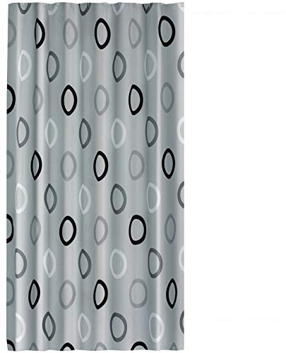 Textil DUSCHVORHANG 120x200cm Grau mit Schwarz Weiss Kreisen inkl. Ringe